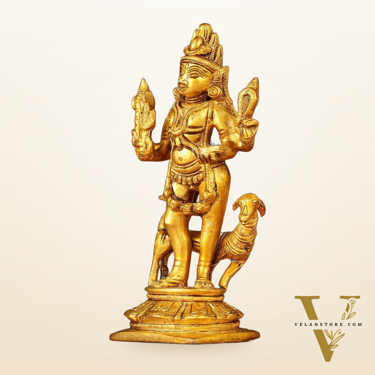 Pure Brass Kaal Bhairav Bhairo Baba with Dog Idol 5"