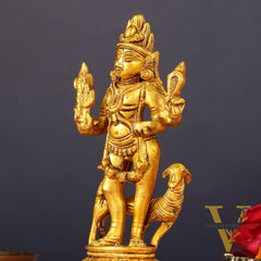 Pure Brass Kaal Bhairav Bhairo Baba with Dog Idol 5"