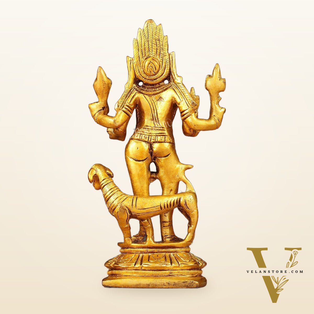Pure Brass Kaal Bhairav Bhairo Baba with Dog Idol 5"