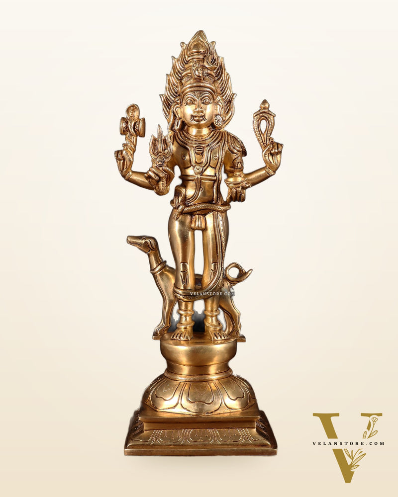 Pure Brass Kaal Bhairava Idol – 15 Inch | Fierce Form of Lord Shiva for Protection & Power