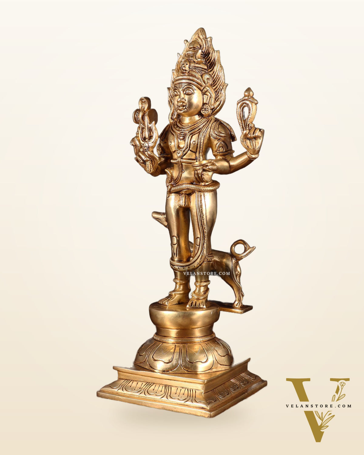 Pure Brass Kaal Bhairava Idol – 15 Inch | Fierce Form of Lord Shiva for Protection & Power