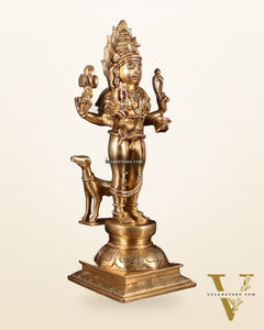 Pure Brass Kaal Bhairava Idol – 15 Inch | Fierce Form of Lord Shiva for Protection & Power