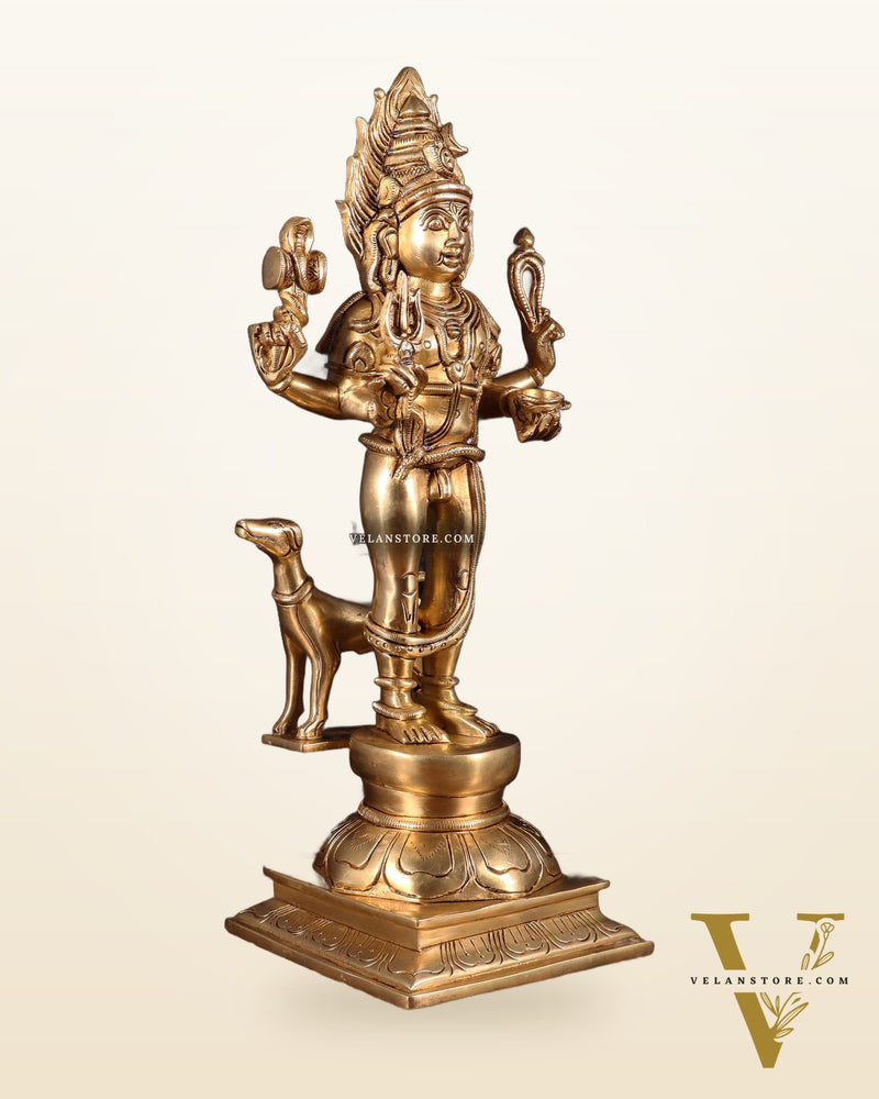 Pure Brass Kaal Bhairava Idol – 15 Inch | Fierce Form of Lord Shiva for Protection & Power
