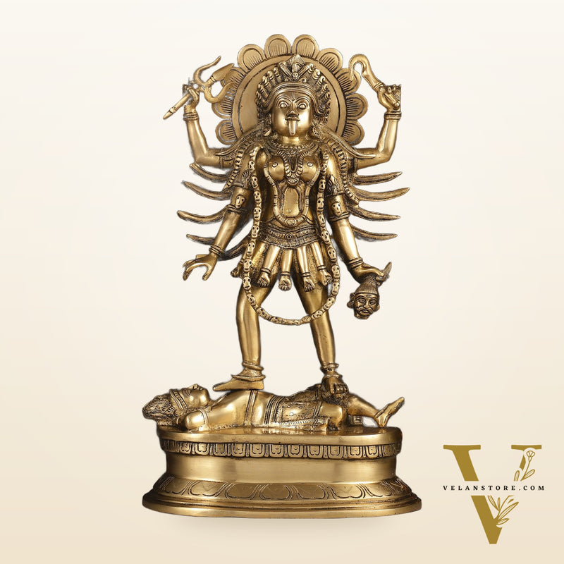 Pure Brass Kali Mata Idol with Four Arms 18"