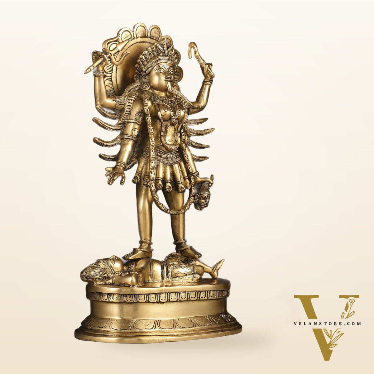 Pure Brass Kali Mata Idol with Four Arms 18"