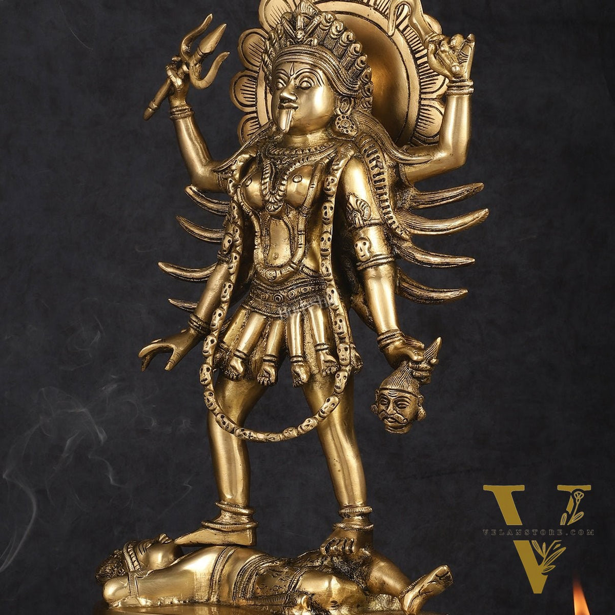Pure Brass Kali Mata Idol with Four Arms 18"