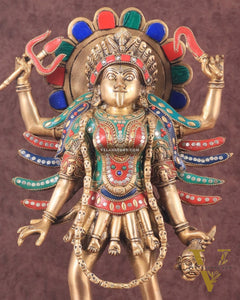 Pure Brass Kali Mata Idol with Four Arms 18" with stonework