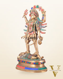 Pure Brass Kali Mata Idol with Four Arms 18" with stonework