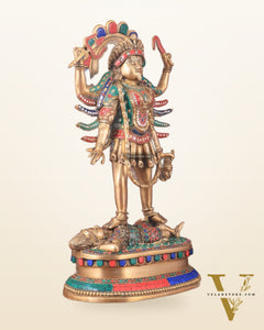 Pure Brass Kali Mata Idol with Four Arms 18" with stonework