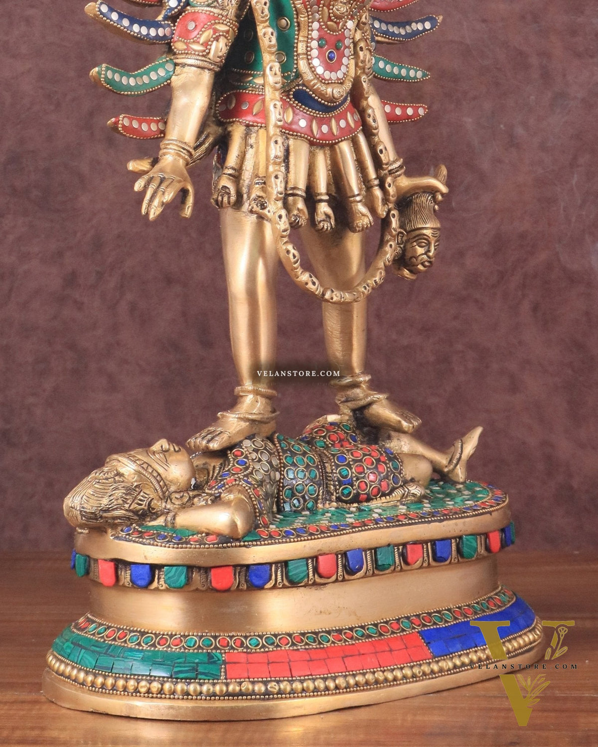 Pure Brass Kali Mata Idol with Four Arms 18" with stonework