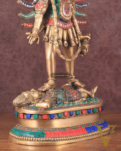 Pure Brass Kali Mata Idol with Four Arms 18" with stonework