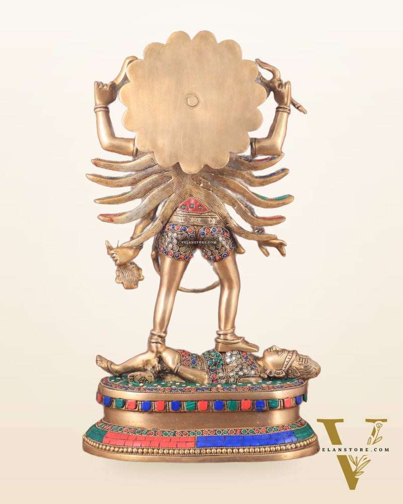Pure Brass Kali Mata Idol with Four Arms 18" with stonework