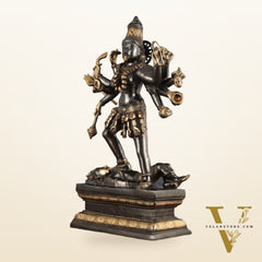 Pure Brass Kali Mata Statue - 25 Inch, 10 Arms, Black Edition