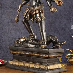 Pure Brass Kali Mata Statue - 25 Inch, 10 Arms, Black Edition