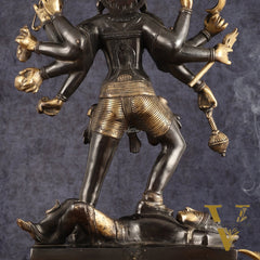 Pure Brass Kali Mata Statue - 25 Inch, 10 Arms, Black Edition