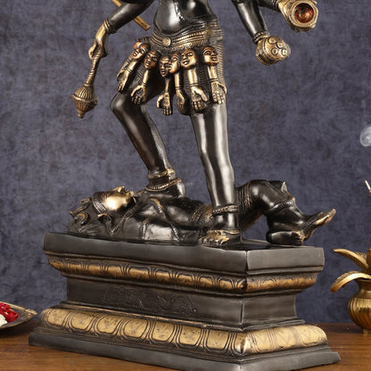 Pure Brass Kali Mata Statue - 25 Inch, 10 Arms, Black Edition