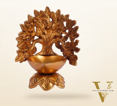 Pure Brass Kalpavriksha tree diya oil lamp 6 inch