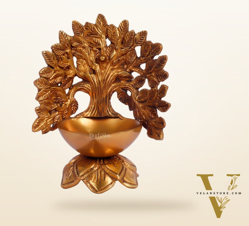 Pure Brass Kalpavriksha tree diya oil lamp 6 inch