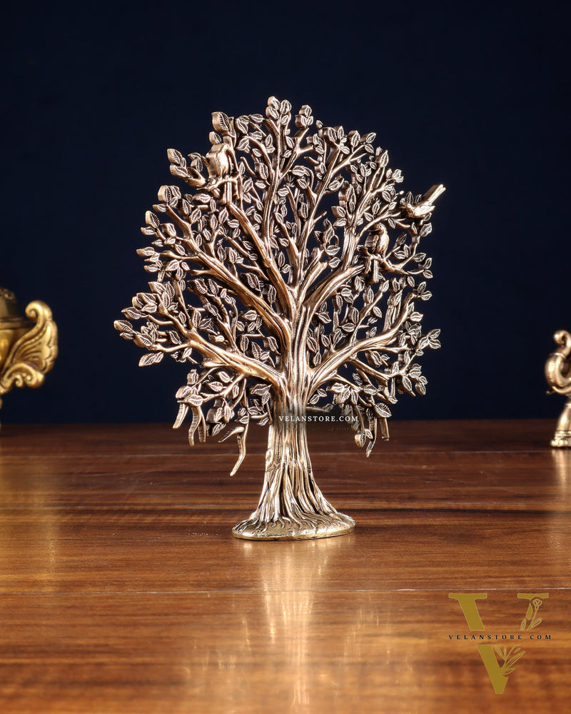 Pure Brass Kalpavriksha Tree Showpiece – 6"