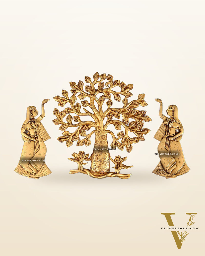 Pure Brass Kalpavriksha Tree with Apsaras Wall Hanging Set – 10.5"