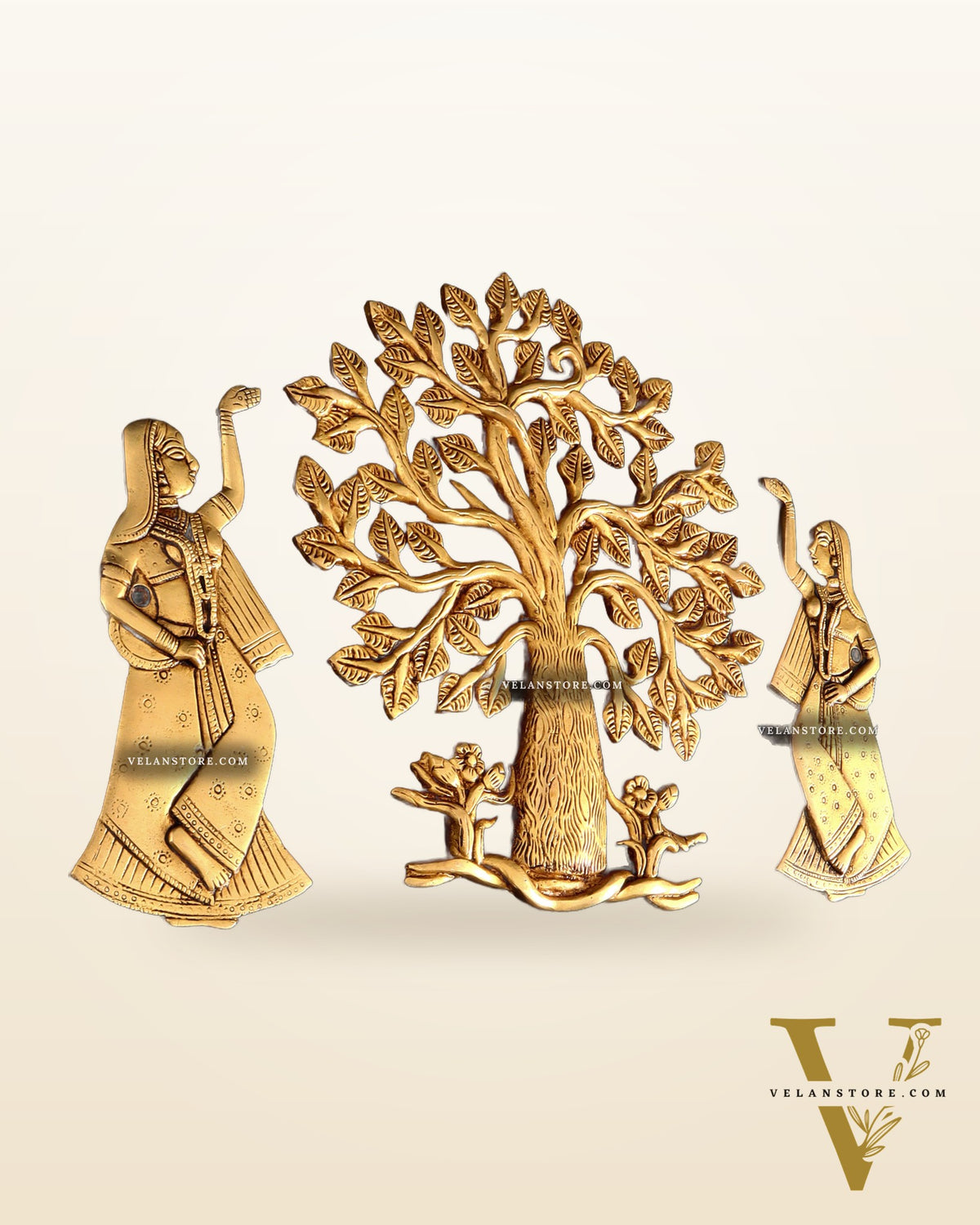 Pure Brass Kalpavriksha Tree with Apsaras Wall Hanging Set – 10.5"