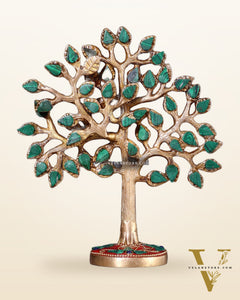 Pure Brass Kalpavriksha Tree with Stone Inlay – Table Decor Accent 7"