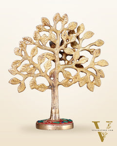 Pure Brass Kalpavriksha Tree with Stone Inlay – Table Decor Accent 7"