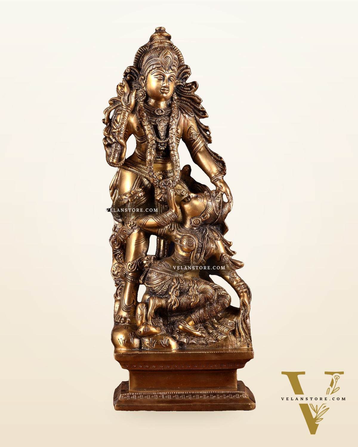 Pure Brass Kamadev and Rati Idol | 13 Inch Height | Vintage Brass Finish