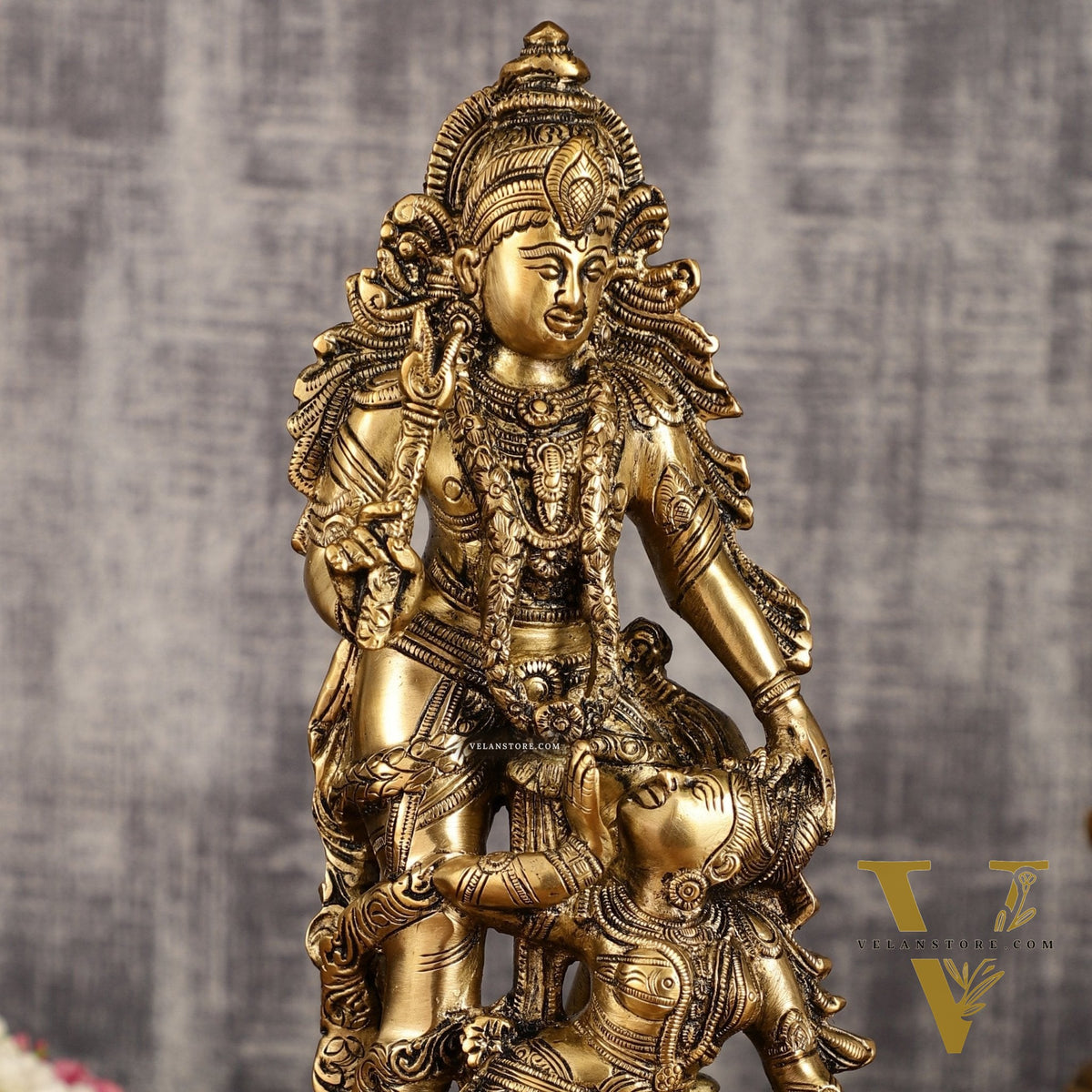 Pure Brass Kamadev and Rati Idol | 13 Inch Height | Vintage Brass Finish