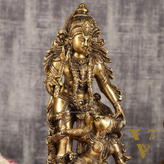 Pure Brass Kamadev and Rati Idol | 13 Inch Height | Vintage Brass Finish