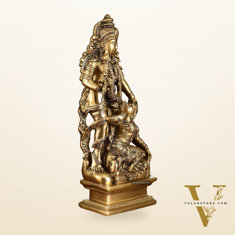 Pure Brass Kamadev and Rati Idol | 13 Inch Height | Vintage Brass Finish