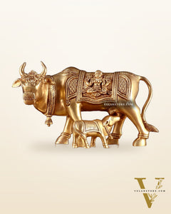 Pure Brass Kamdhenu Cow with Calf – 8” x 12” x 6.5”