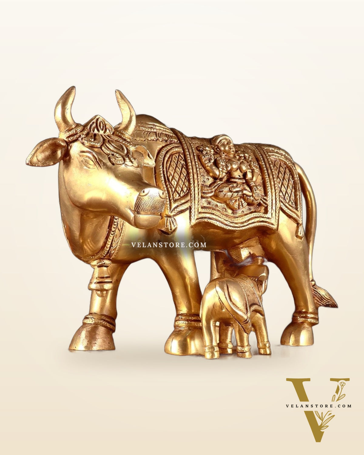 Pure Brass Kamdhenu Cow with Calf – 8” x 12” x 6.5”