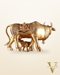 Pure Brass Kamdhenu Cow with Calf – 8” x 12” x 6.5”