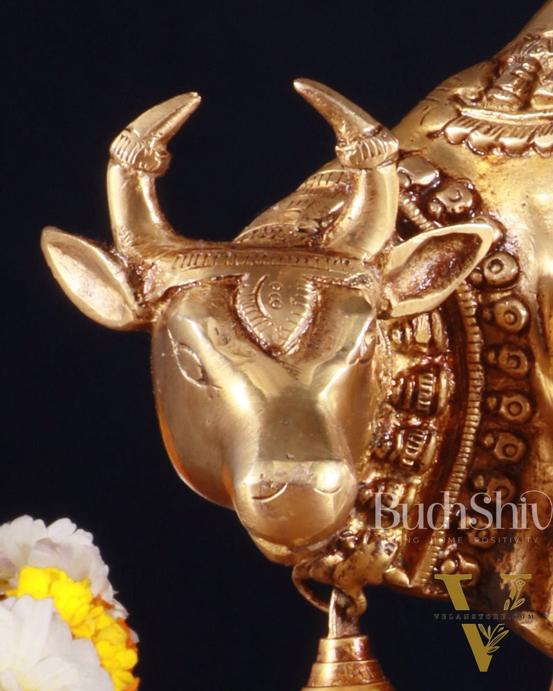 Pure Brass Kamdhenu Cow with Calf Idol – 8 x 4 x 7 Inches, 3.2 Kg