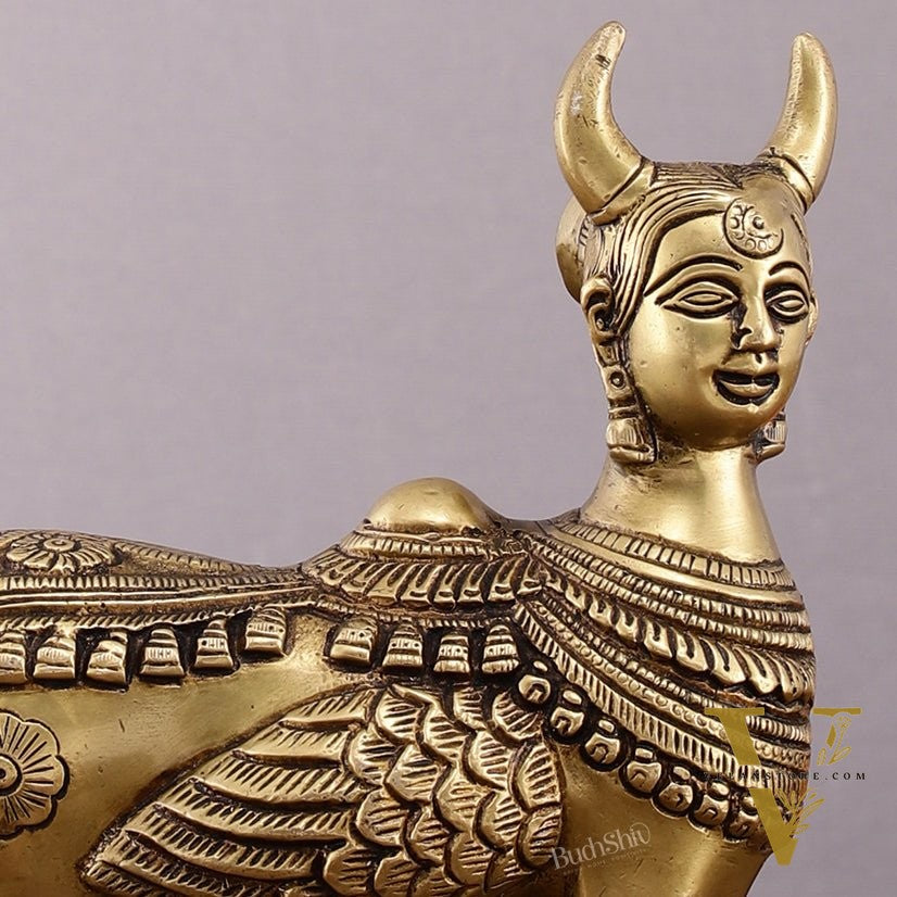 Pure Brass Kamdhenu Cow with Wings & Goddess Face – 6x6x2.5 Inch
