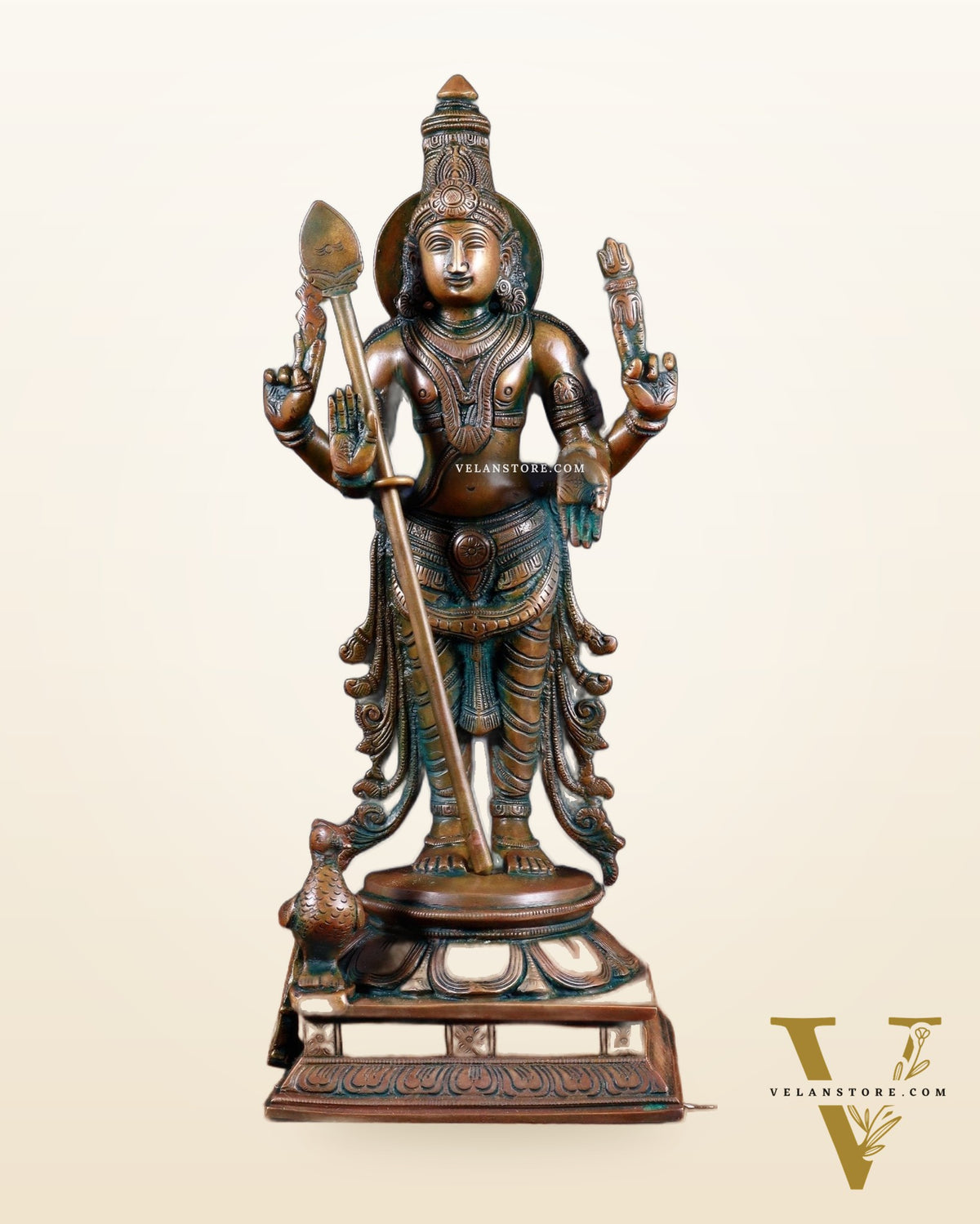 Pure Brass Kartikeya Murugan Swamy Statue – 14” Chola bronze tone