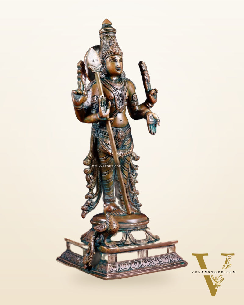 Pure Brass Kartikeya Murugan Swamy Statue – 14” Chola bronze tone