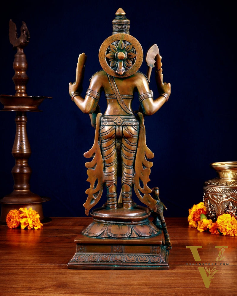 Pure Brass Kartikeya Murugan Swamy Statue – 14” Chola bronze tone