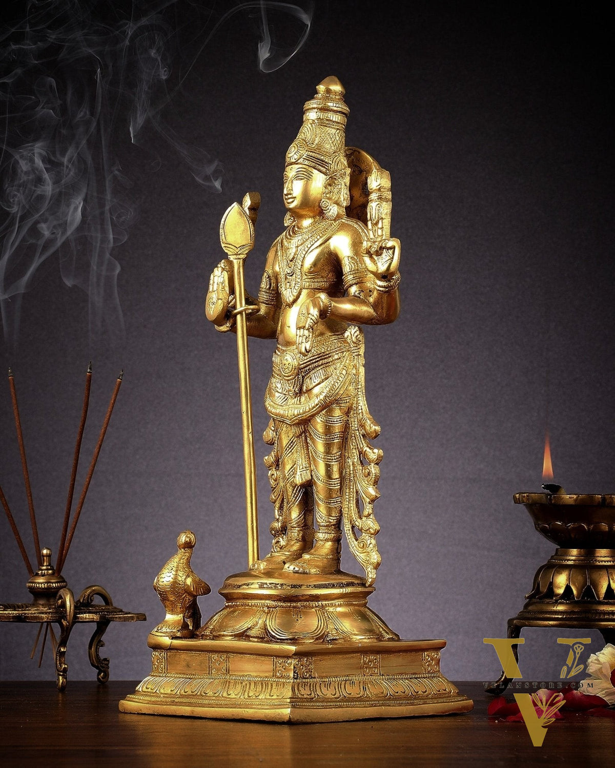 Pure Brass Kartikeya Murugan Swamy Statue - 14 inch