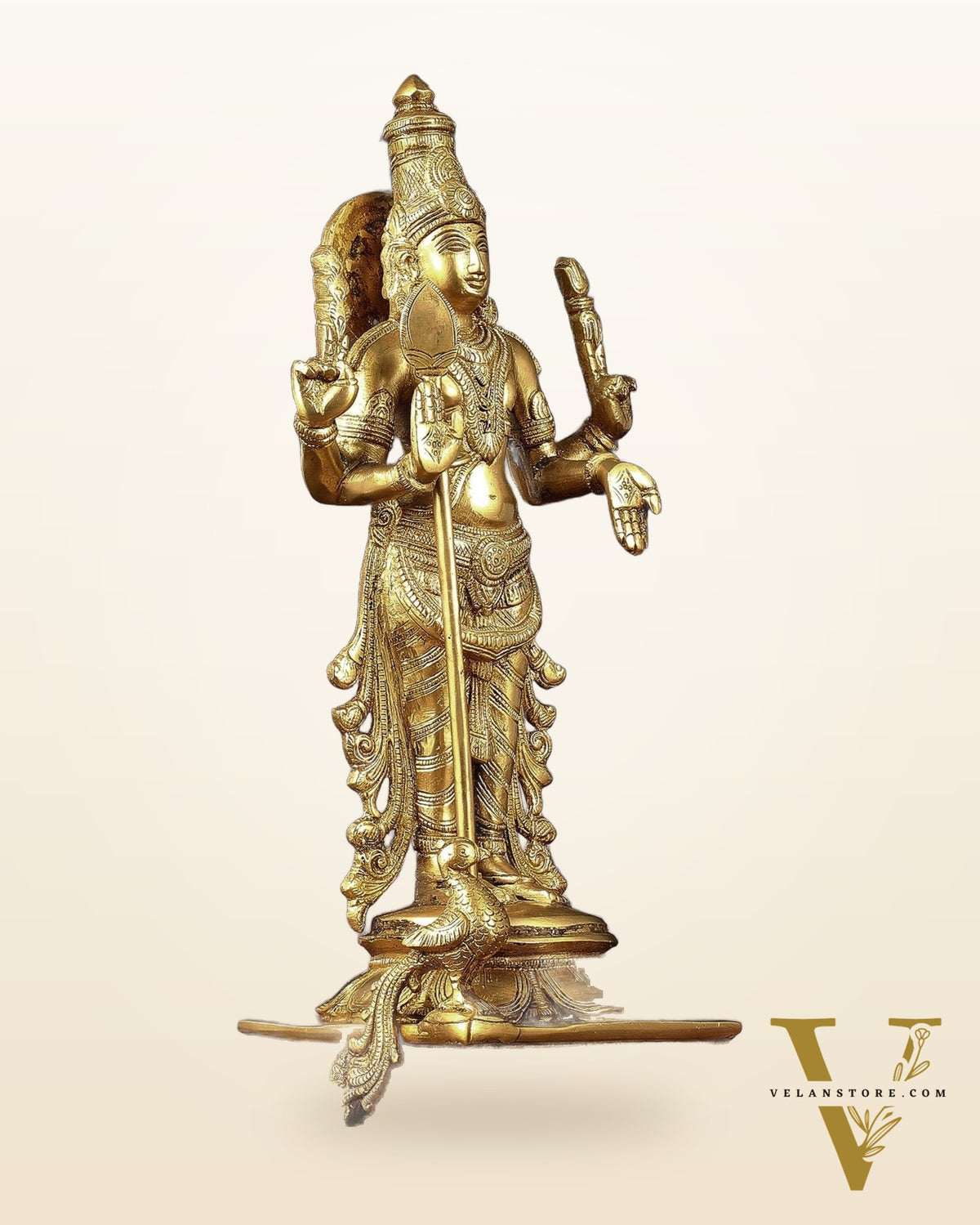 Pure Brass Kartikeya Murugan Swamy Statue - 14 inch