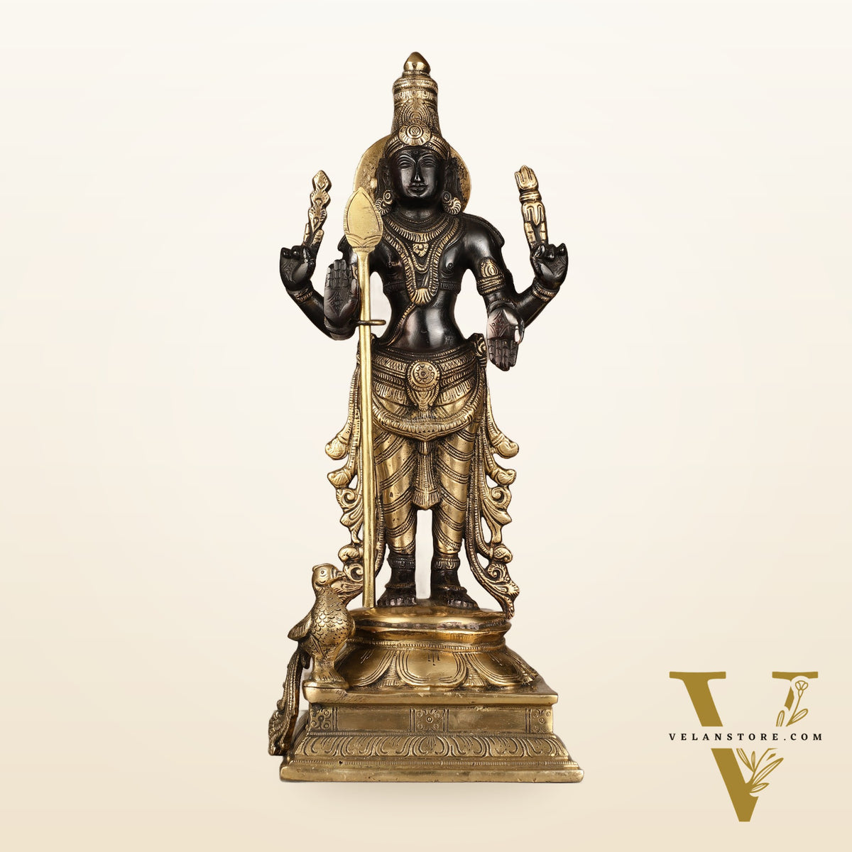 Pure Brass Kartikeya Murugan Swamy Statue - 14 inch