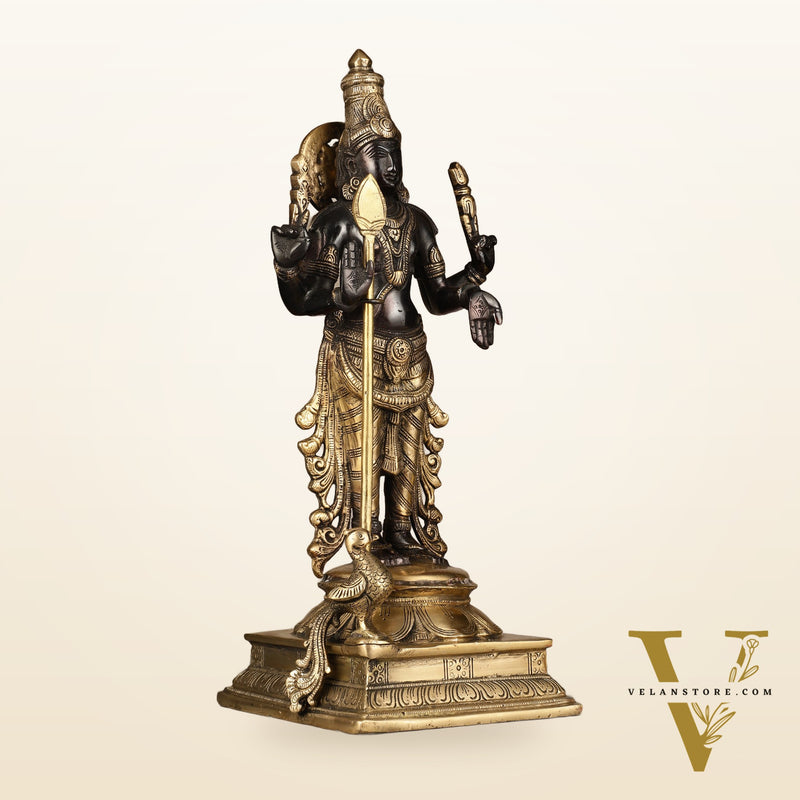 Pure Brass Kartikeya Murugan Swamy Statue - 14 inch