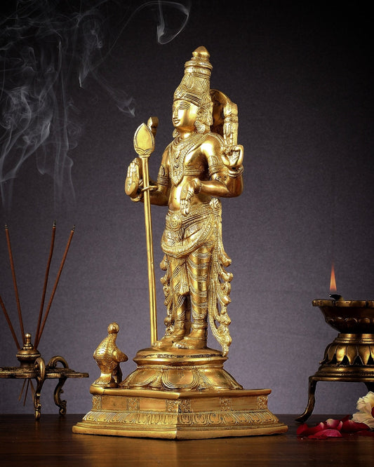 Pure Brass Kartikeya Murugan Swamy Statue - 14 inch