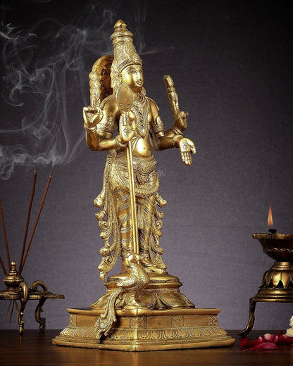 Pure Brass Kartikeya Murugan Swamy Statue - 14 inch