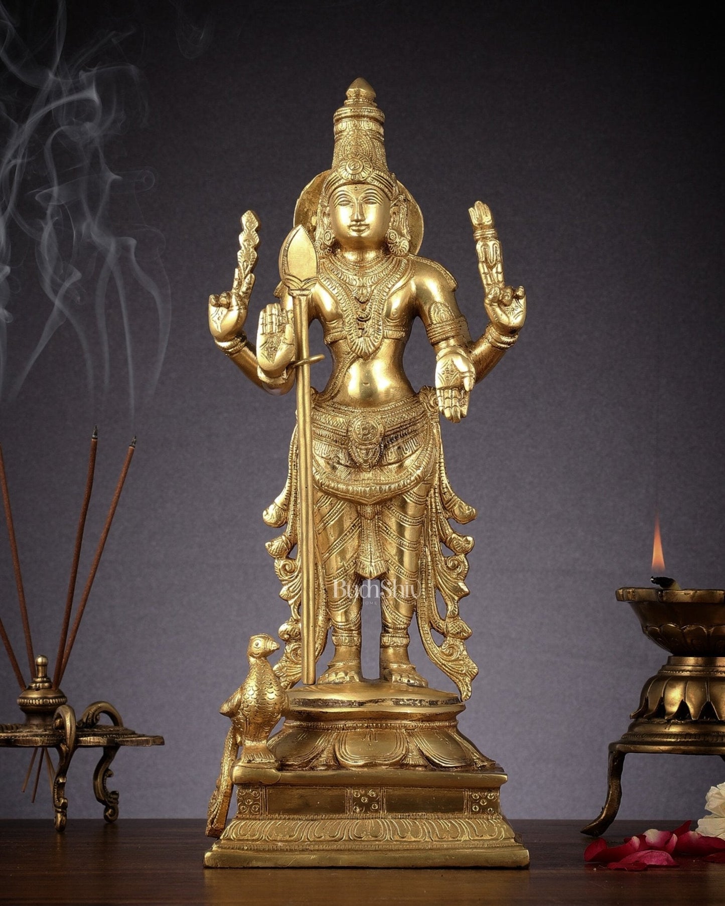 Pure Brass Kartikeya Murugan Swamy Statue - 14 inch