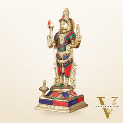 Pure Brass Kartikeya Murugan Swamy Statue with Stonework - 14"