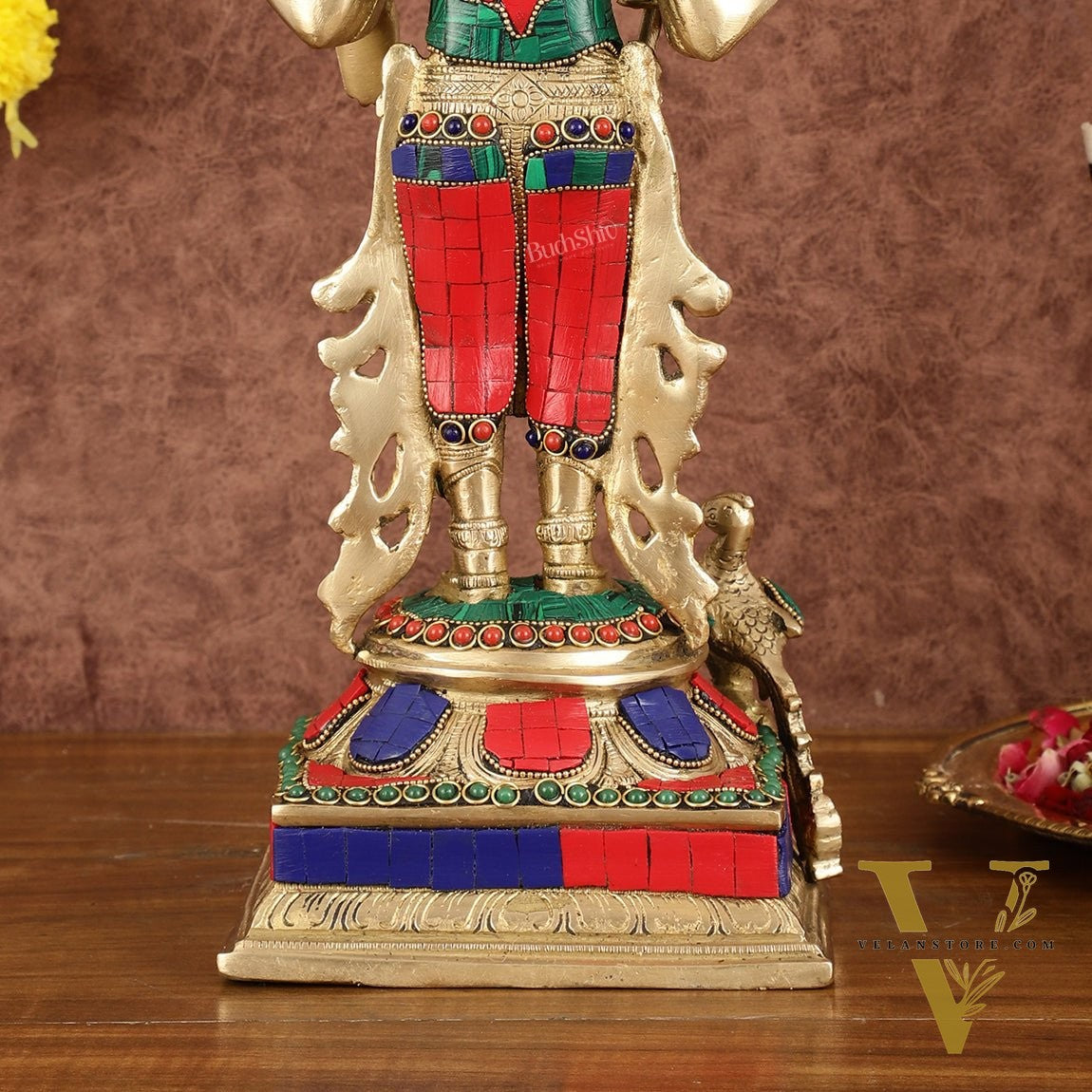 Pure Brass Kartikeya Murugan Swamy Statue with Stonework - 14"