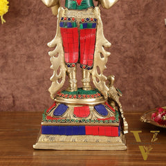 Pure Brass Kartikeya Murugan Swamy Statue with Stonework - 14"
