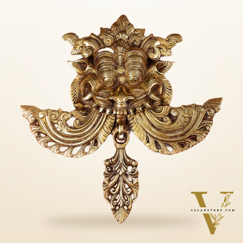 Pure Brass Kirtimukha Yali Wall Hanging - 11" Height